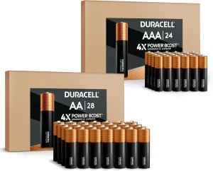 Duracell Optimum AA   AAA Batteries Combo Pack, 28 Count   24 Count Double A & Triple A Battery with Power Boost ingredients, Alkaline Battery - 52 Count Total (Ecommerce Packaging)