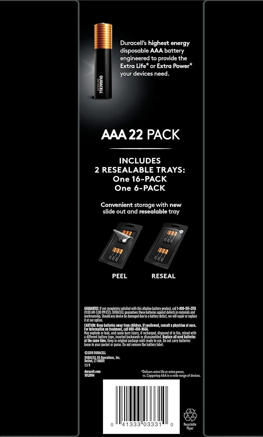 Duracell Optimum AAA Batteries, 22 Count Pack Triple A Battery with Long-lasting Power, Resealable Package for Storage, All-Purpose Alkaline AAA Battery for Household and Office Devices