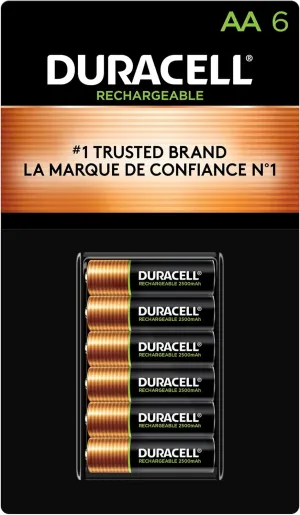 Duracell Rechargeable AA Batteries, 6 Count (Pack of 1), Double A Battery for Long-lasting Power, All-Purpose Pre-Charged Battery for Household and Business Devices