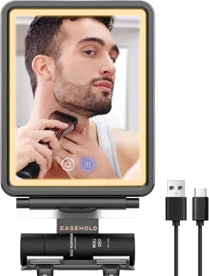 EASEHOLD Shower Mirror Fogless for Shaving, Heated Shaving Mirror for Shower, Adjustable Anti Fog Mirror with Razor Holder and Storage Tray, 5000mAh Rechargeable Led Mirror Bathroom for Men& Women