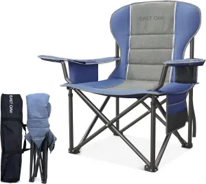 EAST OAK Oversized Camping Chair | Heavy Duty Camping Chairs for Adults | 500LBS Support, 600D Oxford, Cup Holder & Side Pocket | Ideal for Camping, Beach, Sports Events, Backyard & Tailgating | Blue