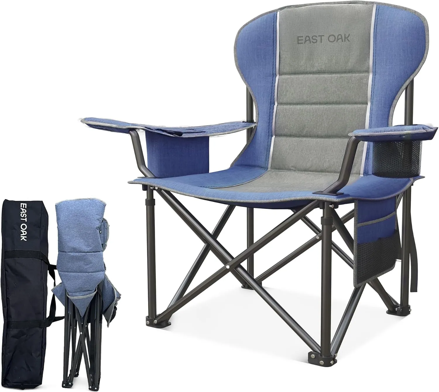 EAST OAK Oversized Camping Chair | Heavy Duty Camping Chairs for Adults | 500LBS Support, 600D Oxford, Cup Holder & Side Pocket | Ideal for Camping, Beach, Sports Events, Backyard & Tailgating | Blue