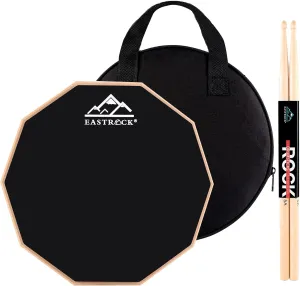 EASTROCK Practice Drum Pad, 12 Inches Double Sided Silent Drum Pad, Rubber Dumb Drum with Drumsticks and Storage Bag for Beginners, Black