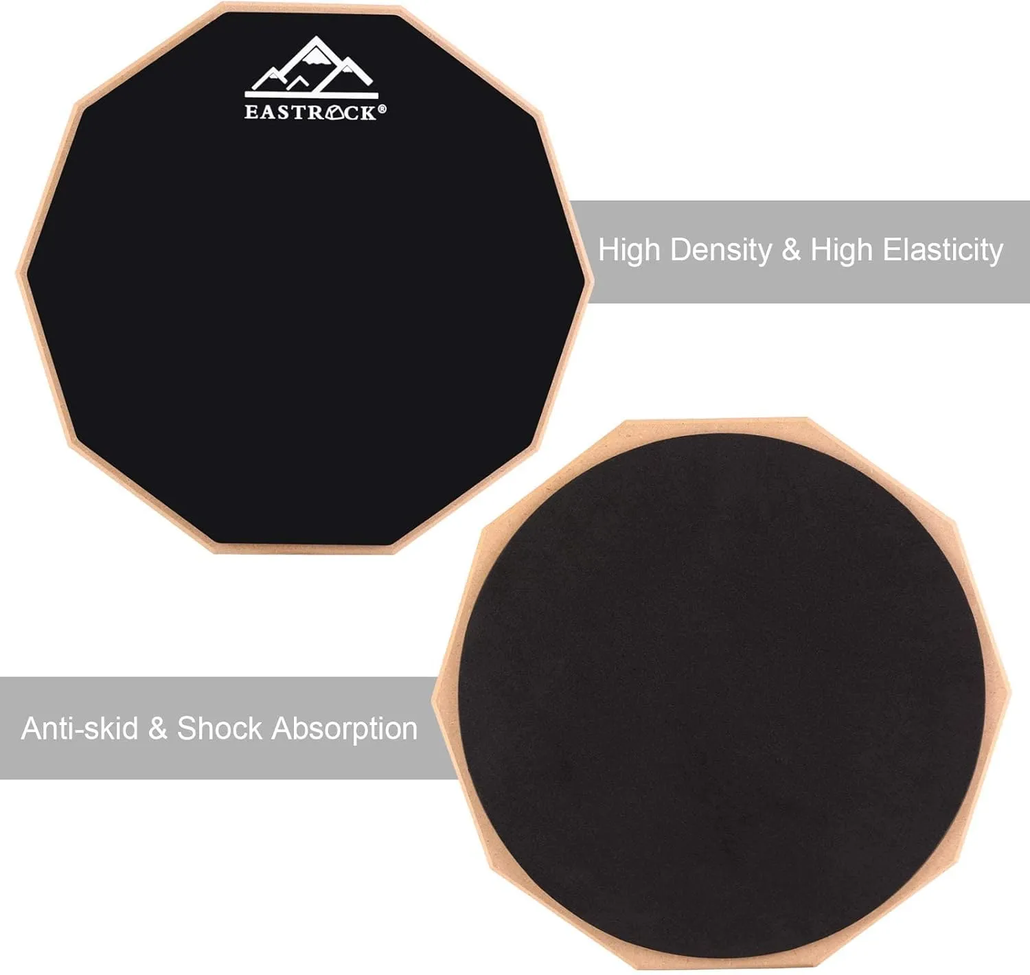 EASTROCK Practice Drum Pad, 12 Inches Double Sided Silent Drum Pad, Rubber Dumb Drum with Drumsticks and Storage Bag for Beginners, Black