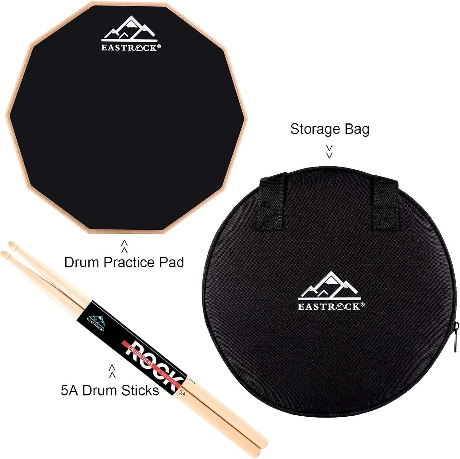 EASTROCK Practice Drum Pad, 12 Inches Double Sided Silent Drum Pad, Rubber Dumb Drum with Drumsticks and Storage Bag for Beginners, Black