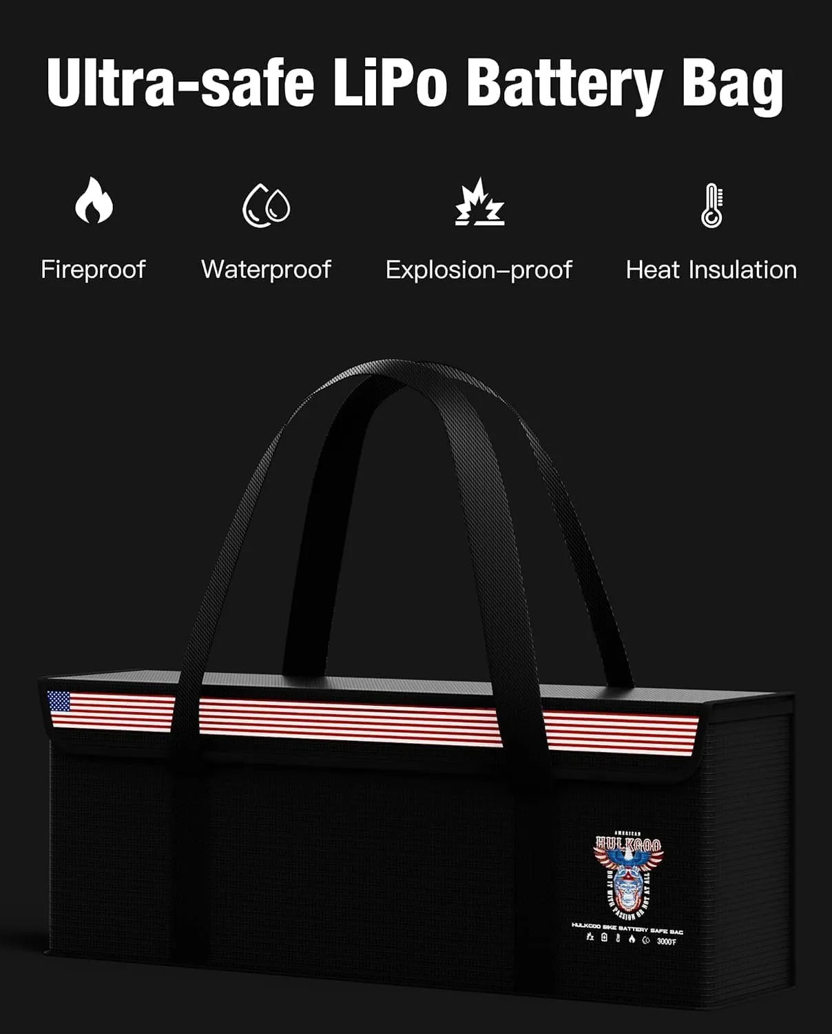 Ebike Battery Bag Fireproof Battery Safe Bag Explosion-Proof Waterproof Lipo Battery Storage Box Lithium Battery Guard Safe Case(19.3 * 4.3 * 7inch), 2-Pack