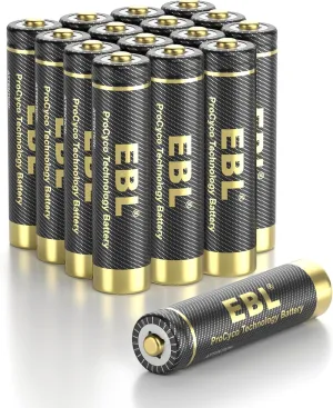 EBL Gold Pro Rechargeable AAA Batteries 1.2V 1100mAh NIMH Battery Upgraded High Performance AAA Batteries Precharged Triple A Battery - 16 Packs