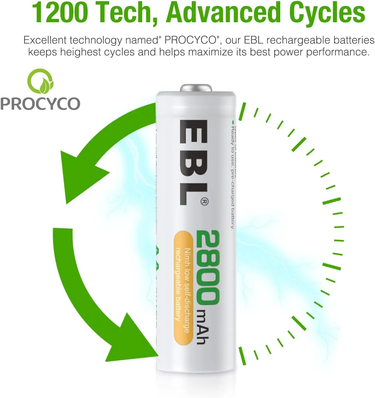 EBL Pack of 8 AA Batteries 2800mAh High Capacity Precharged Ni-MH AA Rechargeable Batteries