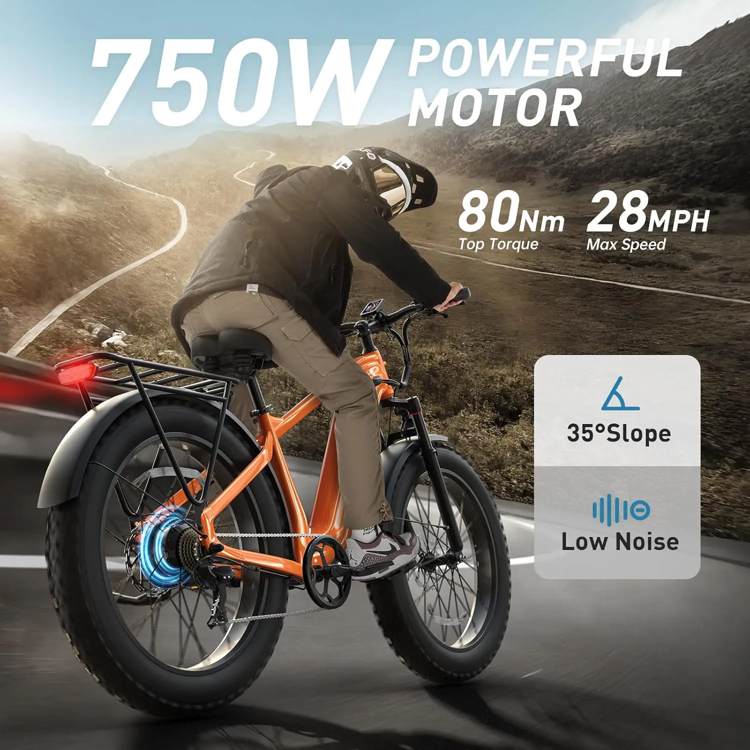 Electric Bike for Adults with 960W(Peak), 26" Fat Tire Electric Mountain Bike，48V 15AH Removable Battery Ebike, 28MPH Aluminum Frame E Bike with Rear Storage Shelf