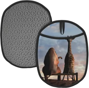 Elephant Giraffe On A Mountain Top Sunset Silicone Pot Holders Heat Resistant Oven Mitts with Pockets Non Slip Grip Large Potholders for Kitchen Cooking Baking Hot Pads