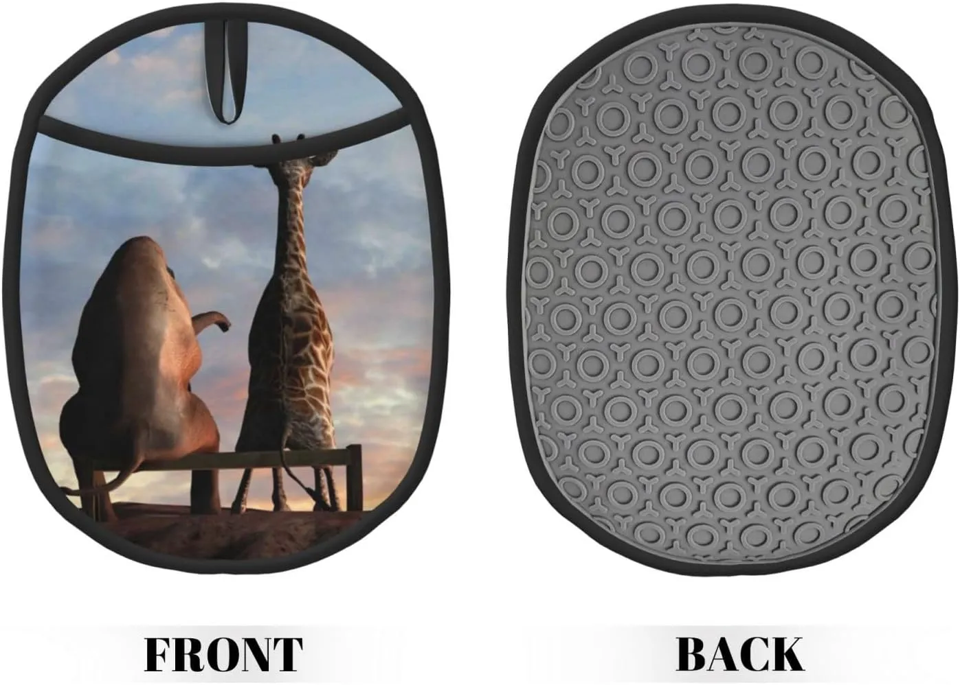 Elephant Giraffe On A Mountain Top Sunset Silicone Pot Holders Heat Resistant Oven Mitts with Pockets Non Slip Grip Large Potholders for Kitchen Cooking Baking Hot Pads