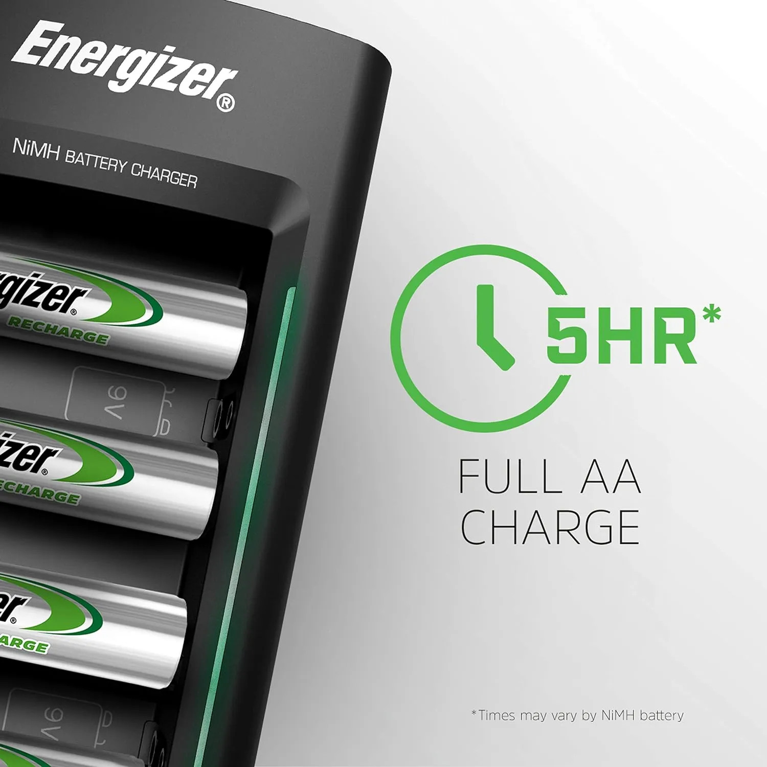Energizer Recharge Universal Charger for NiMH Rechargeable AA, AAA, C, D, and 9V Batteries