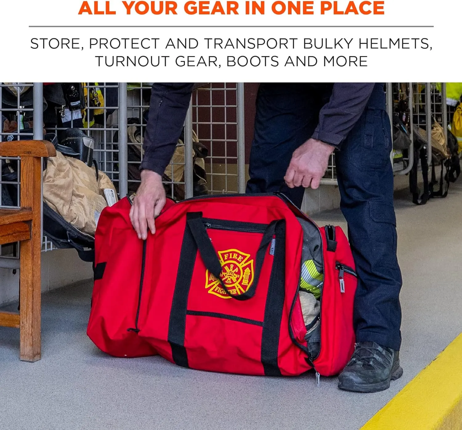Ergodyne Arsenal 5005P Large Polyester Firefighter Rescue Turnout Fire Gear Bag with Shoulder Strap and Helmet Pocket