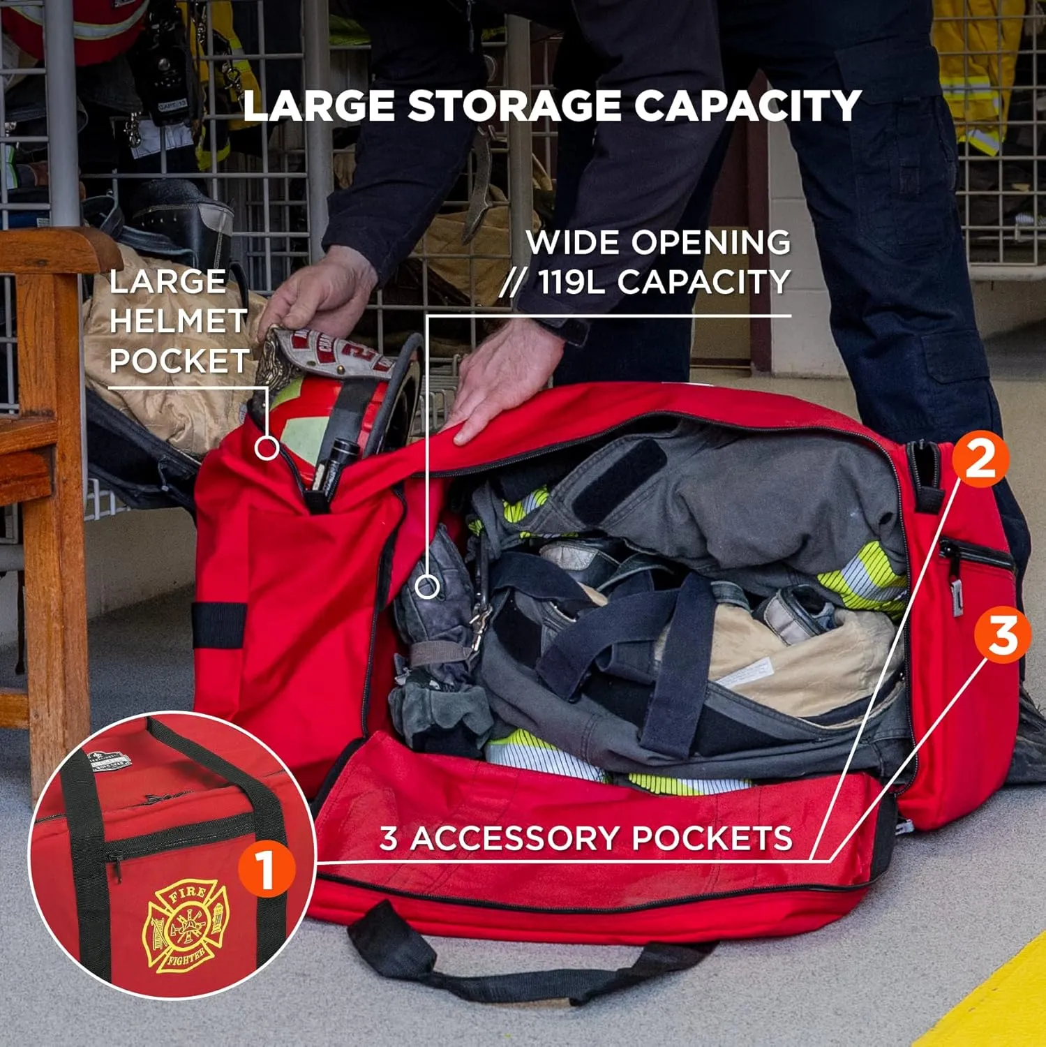 Ergodyne Arsenal 5005P Large Polyester Firefighter Rescue Turnout Fire Gear Bag with Shoulder Strap and Helmet Pocket