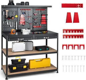 ERGOMASTER 48”x24” Garage Work Bench, Heavy Duty Work Table with Drawers, Pegboard, 965LBS Capacity, 25 Hanging Accessories Metal Tool Bench for Garage, Warehouse