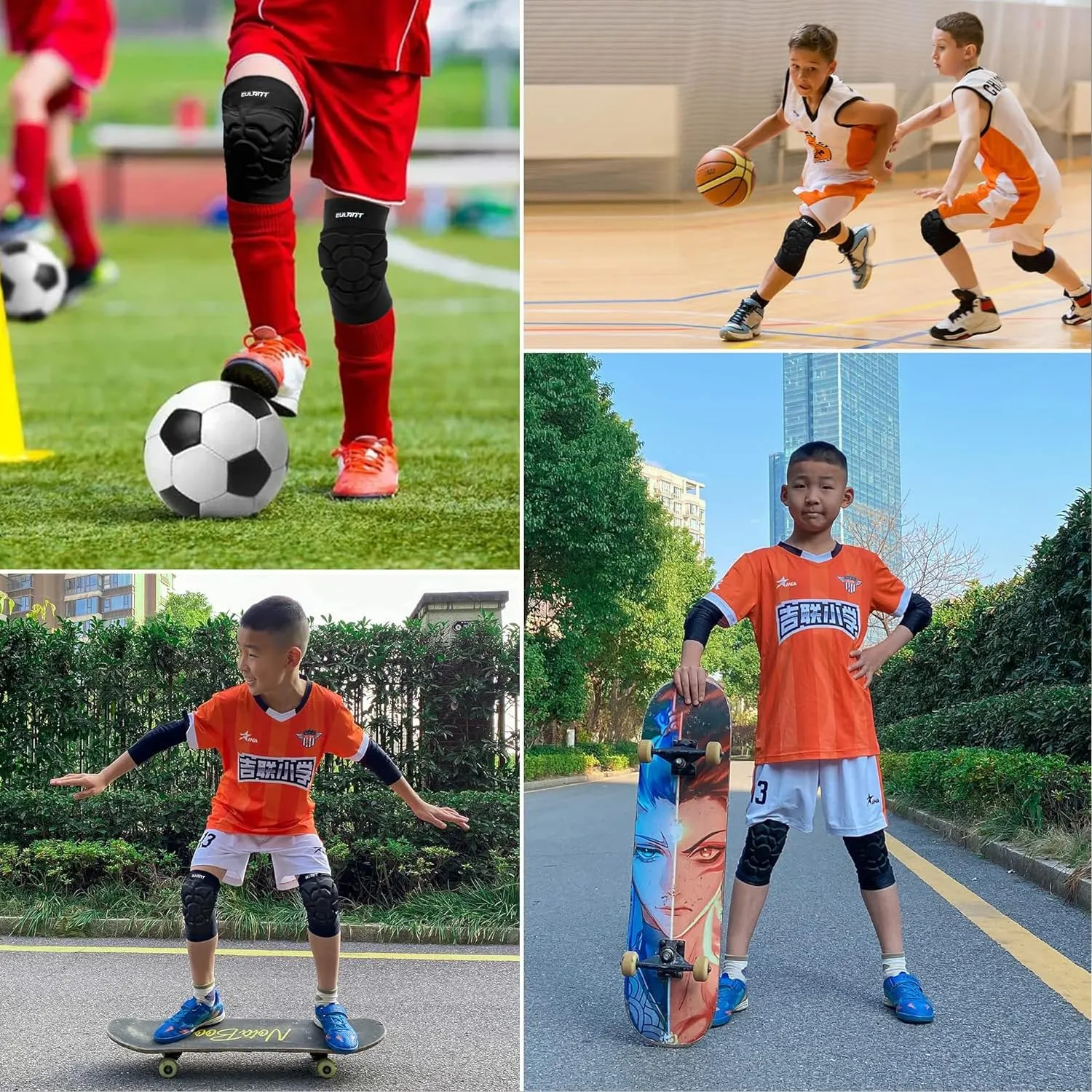 EULANT Kids Knee Pads for Basketball Soccer, Breathable & Lightweight Compression Knee Pad Guards, Boys Girls Knee Sleeves Sports Gear for Baseball Football Volleyball Wrestling Cycling Dance L