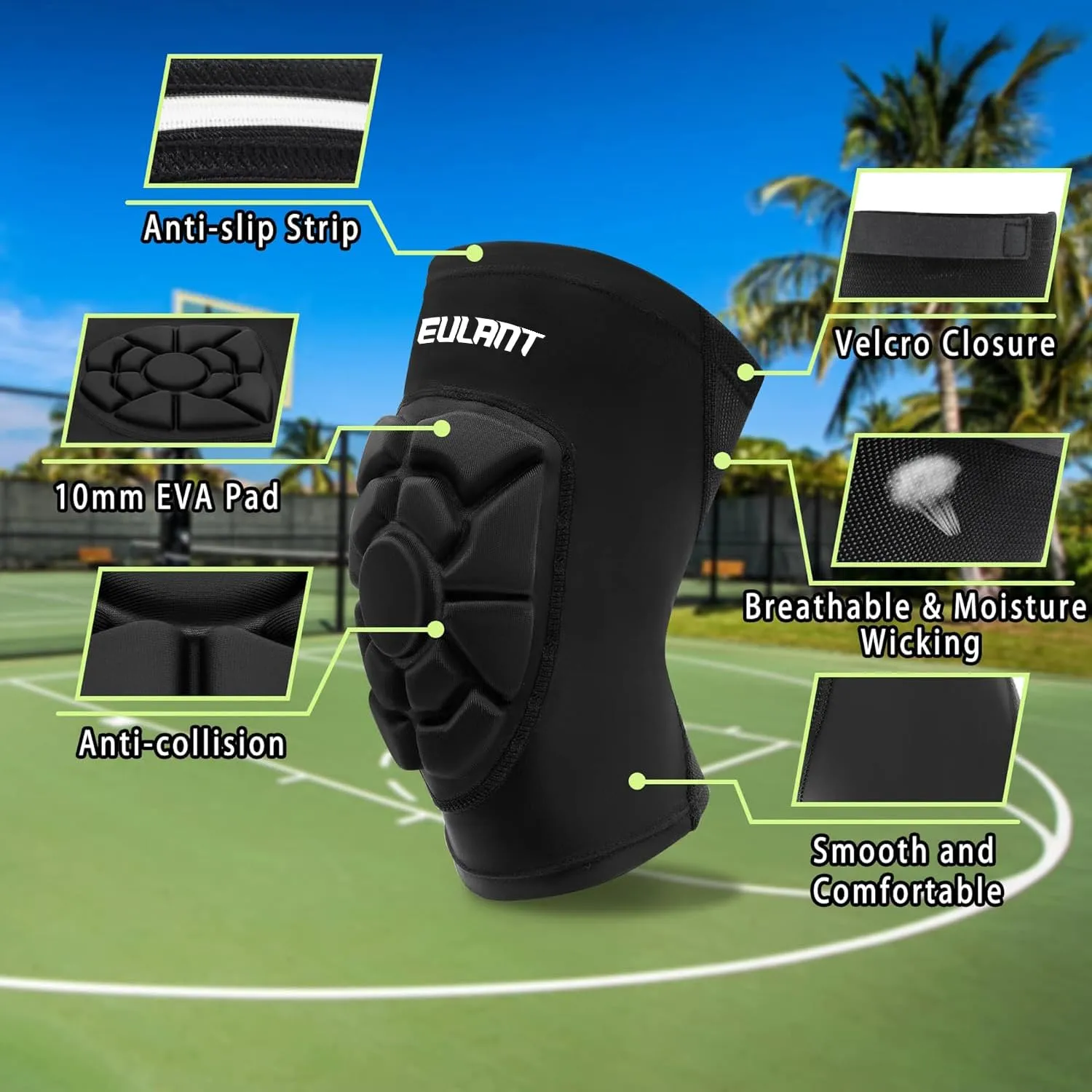 EULANT Kids Knee Pads for Basketball Soccer, Breathable & Lightweight Compression Knee Pad Guards, Boys Girls Knee Sleeves Sports Gear for Baseball Football Volleyball Wrestling Cycling Dance L