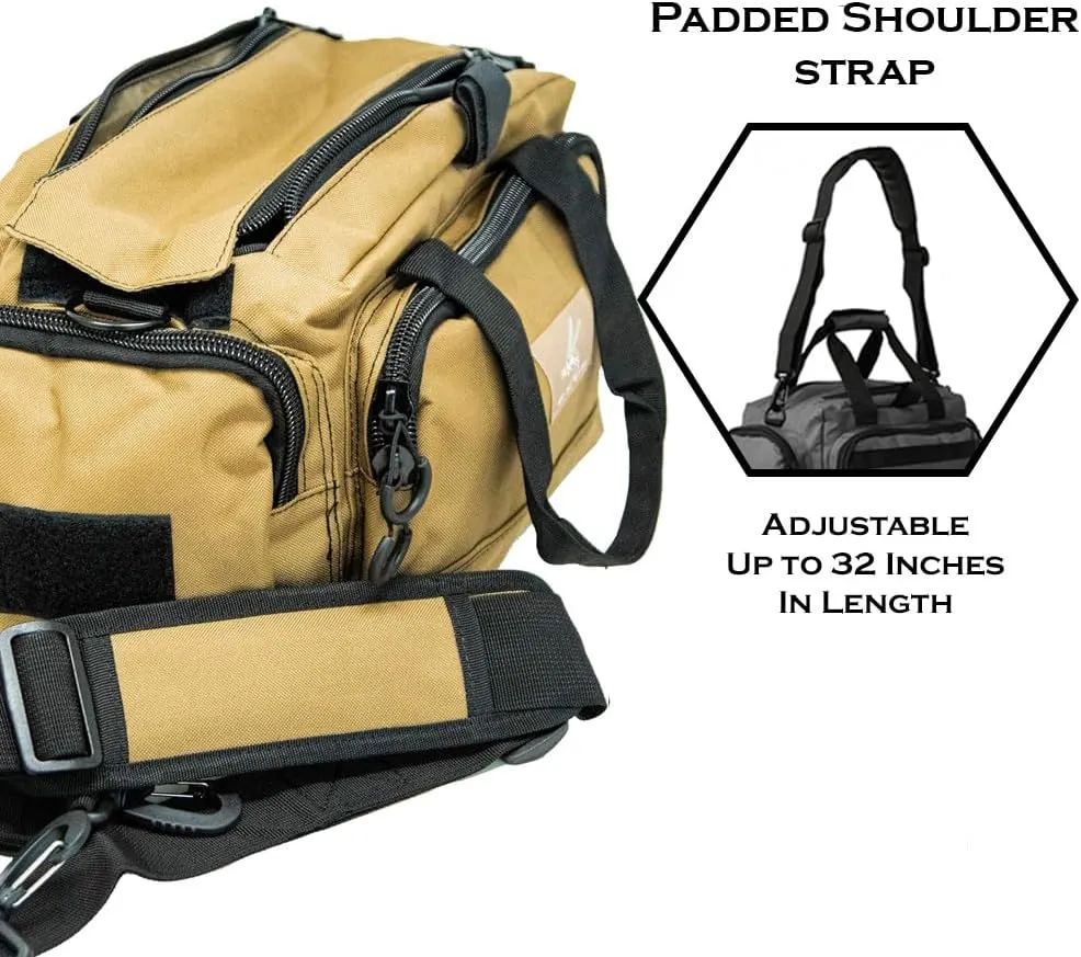 Exos Tactical Range Bag – Medium Size Range Bag for Shooting – Gun Case for Handguns, Ammo Bag, Tactical Range Bag, Molle Webbing, Free Subdued USA Patch, Designed in the USA