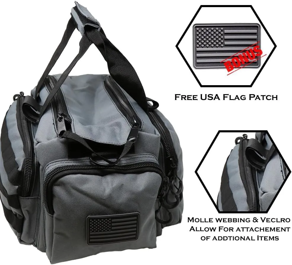 Exos Tactical Range Bag – Medium Size Range Bag for Shooting – Gun Case for Handguns, Ammo Bag, Tactical Range Bag, Molle Webbing, Free Subdued USA Patch, Designed in the USA