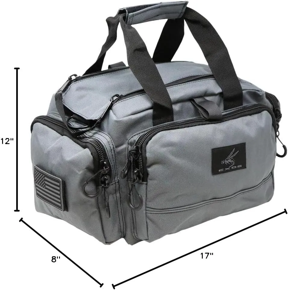 Exos Tactical Range Bag – Medium Size Range Bag for Shooting – Gun Case for Handguns, Ammo Bag, Tactical Range Bag, Molle Webbing, Free Subdued USA Patch, Designed in the USA