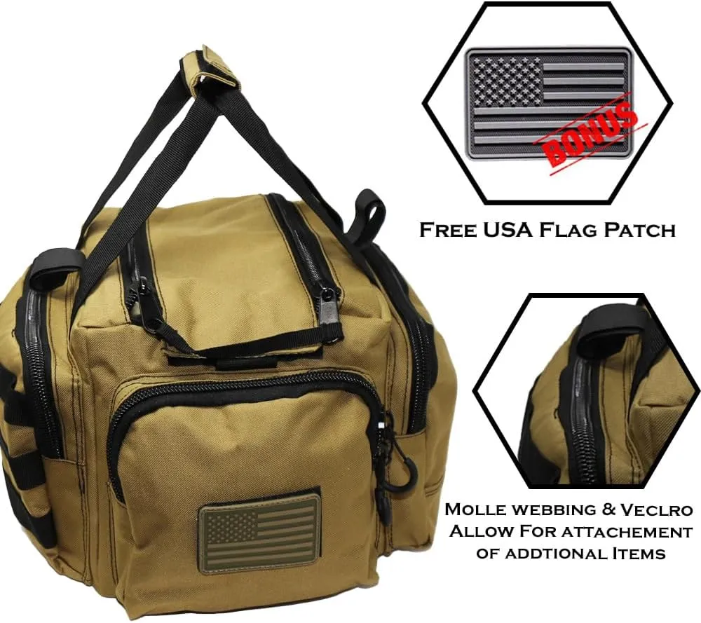 Exos Tactical Range Bag – Medium Size Range Bag for Shooting – Gun Case for Handguns, Ammo Bag, Tactical Range Bag, Molle Webbing, Free Subdued USA Patch, Designed in the USA