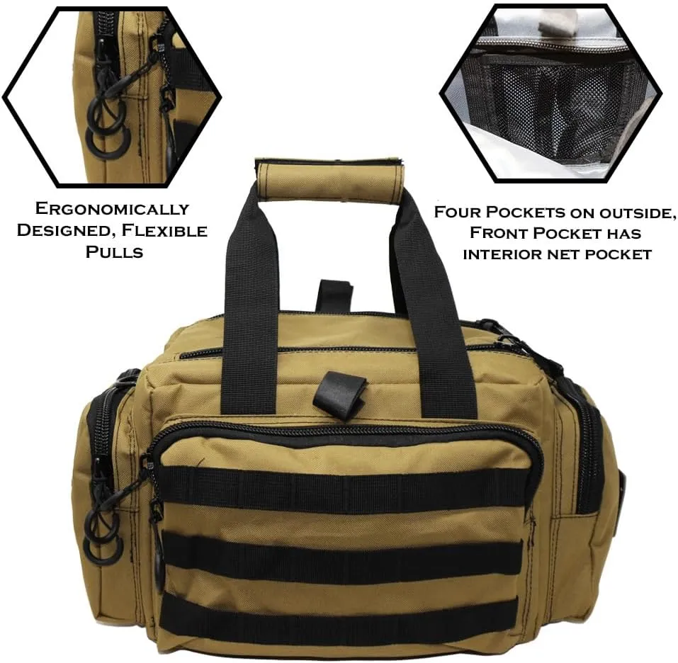 Exos Tactical Range Bag – Medium Size Range Bag for Shooting – Gun Case for Handguns, Ammo Bag, Tactical Range Bag, Molle Webbing, Free Subdued USA Patch, Designed in the USA