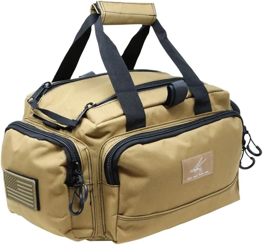Exos Tactical Range Bag – Medium Size Range Bag for Shooting – Gun Case for Handguns, Ammo Bag, Tactical Range Bag, Molle Webbing, Free Subdued USA Patch, Designed in the USA