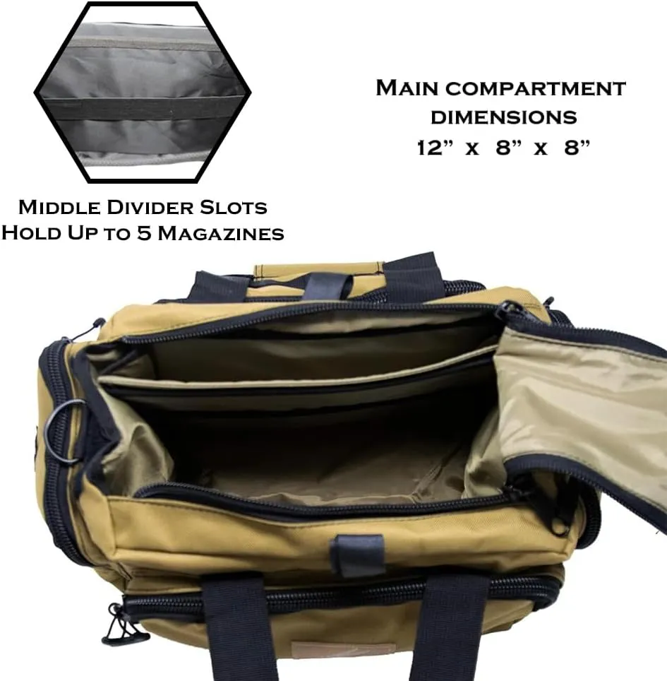 Exos Tactical Range Bag – Medium Size Range Bag for Shooting – Gun Case for Handguns, Ammo Bag, Tactical Range Bag, Molle Webbing, Free Subdued USA Patch, Designed in the USA