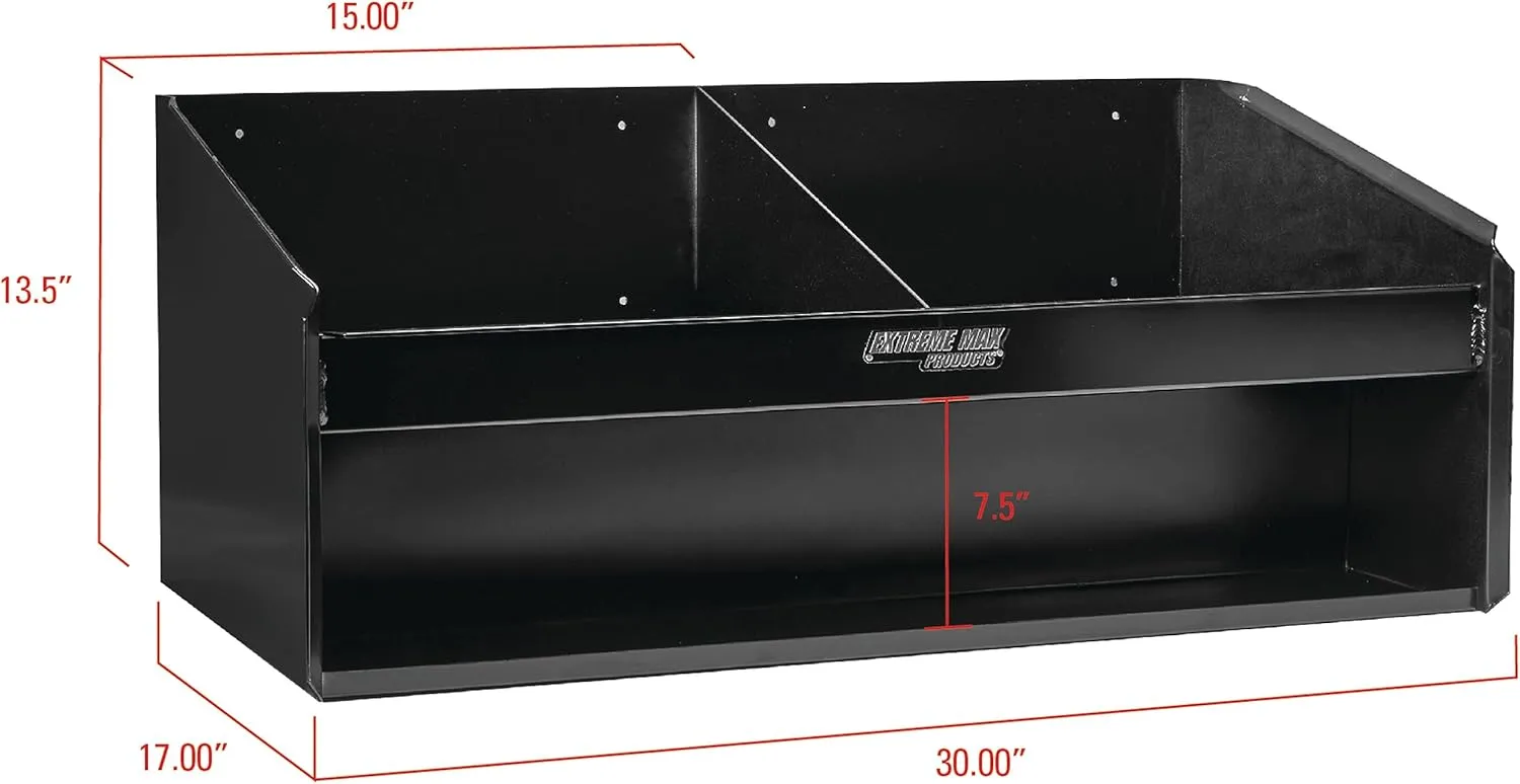 Extreme Max 5001.6139 Double Helmet Bay Wall-Mount Aluminum Cabinet Organizer for Enclosed Race Trailer, Shop, Garage, Storage - Black