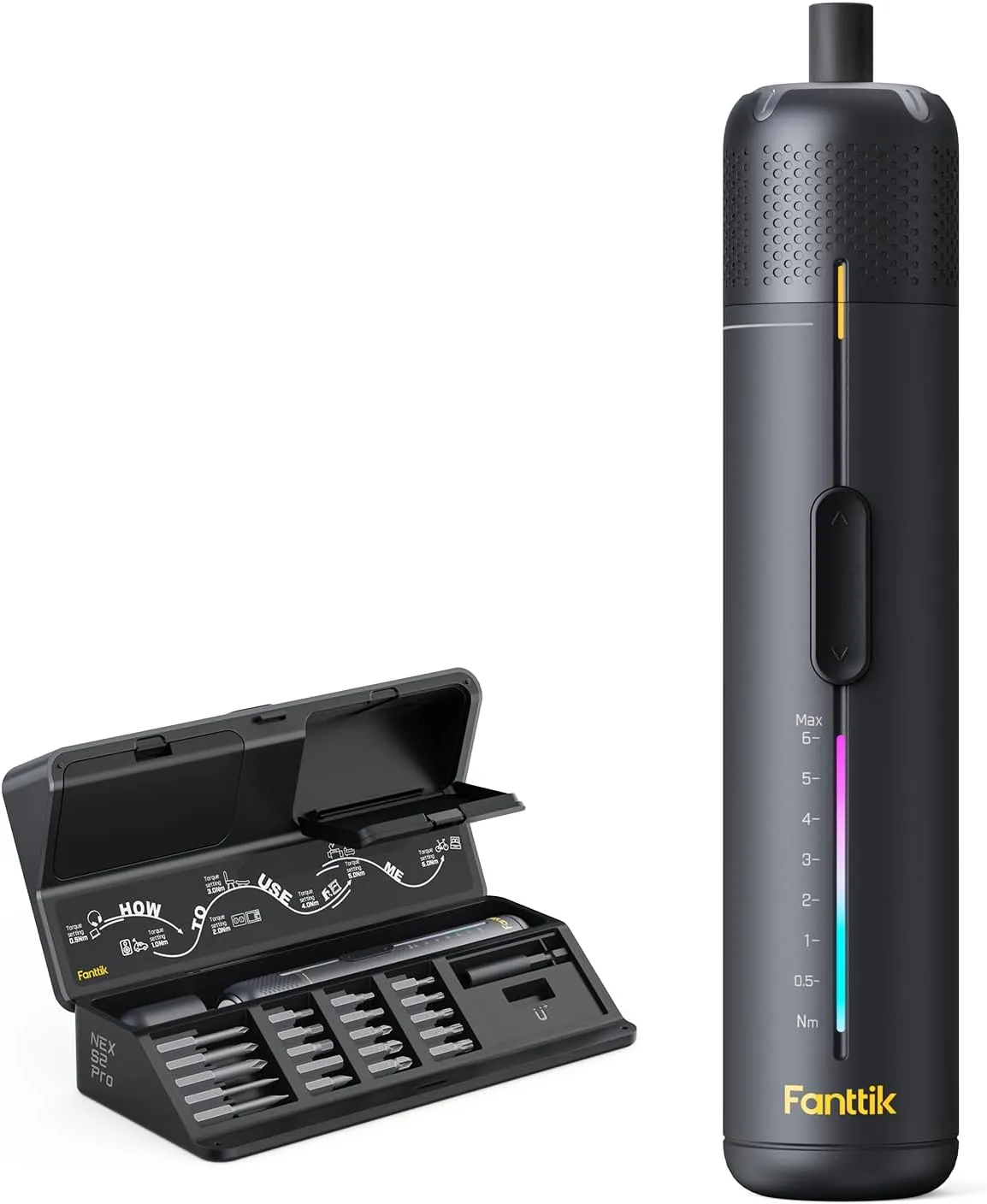 Fanttik S2 Pro 3.7V Electric Screwdriver, Cordless Screwdriver Set, 7 Torque Settings, 0.5 to 6N.m, 20 Magnetic Bits, 1/4''Hex Shank, with 90° Angle Adapter, for Furniture, Household Repairs