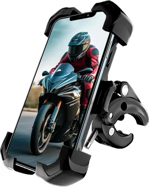 FEYA Motorcycle Phone Mount, Auto-Locking 4 Corners Grip with One-Button Lock, 360° Rotatable Shockproof Bike Phone Holder for Any 4-7.2' Mobile Phone, Easy Install Motorcycle Accessories