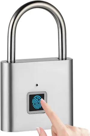 Fingerprint Padlock, Locker Lock, Keyless Biometric Padlock Fingerprint Lock Combination Gate Locks for Outdoor Storage Gym Lock USB Rechargeable - Silver
