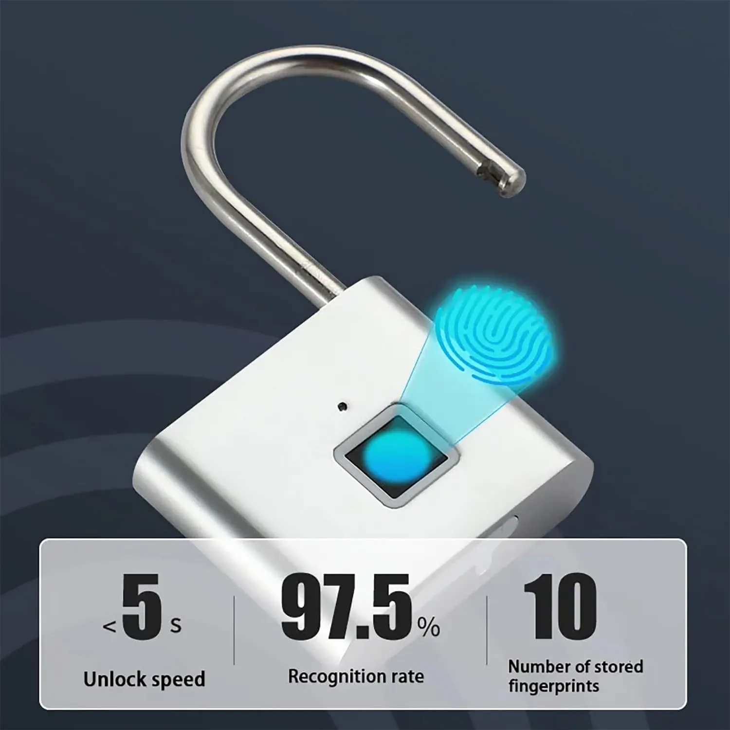 Fingerprint Padlock, Locker Lock, Keyless Biometric Padlock Fingerprint Lock Combination Gate Locks for Outdoor Storage Gym Lock USB Rechargeable - Silver