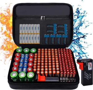 Fireproof Battery Organizer Storage Case Waterproof & Explosionproof, Safe Bag Fits 210  Batteries Case - with Tester BT-168, Carrying Container Bag Energy Batteries AA AAA C D 9V Lithium 3V Holder