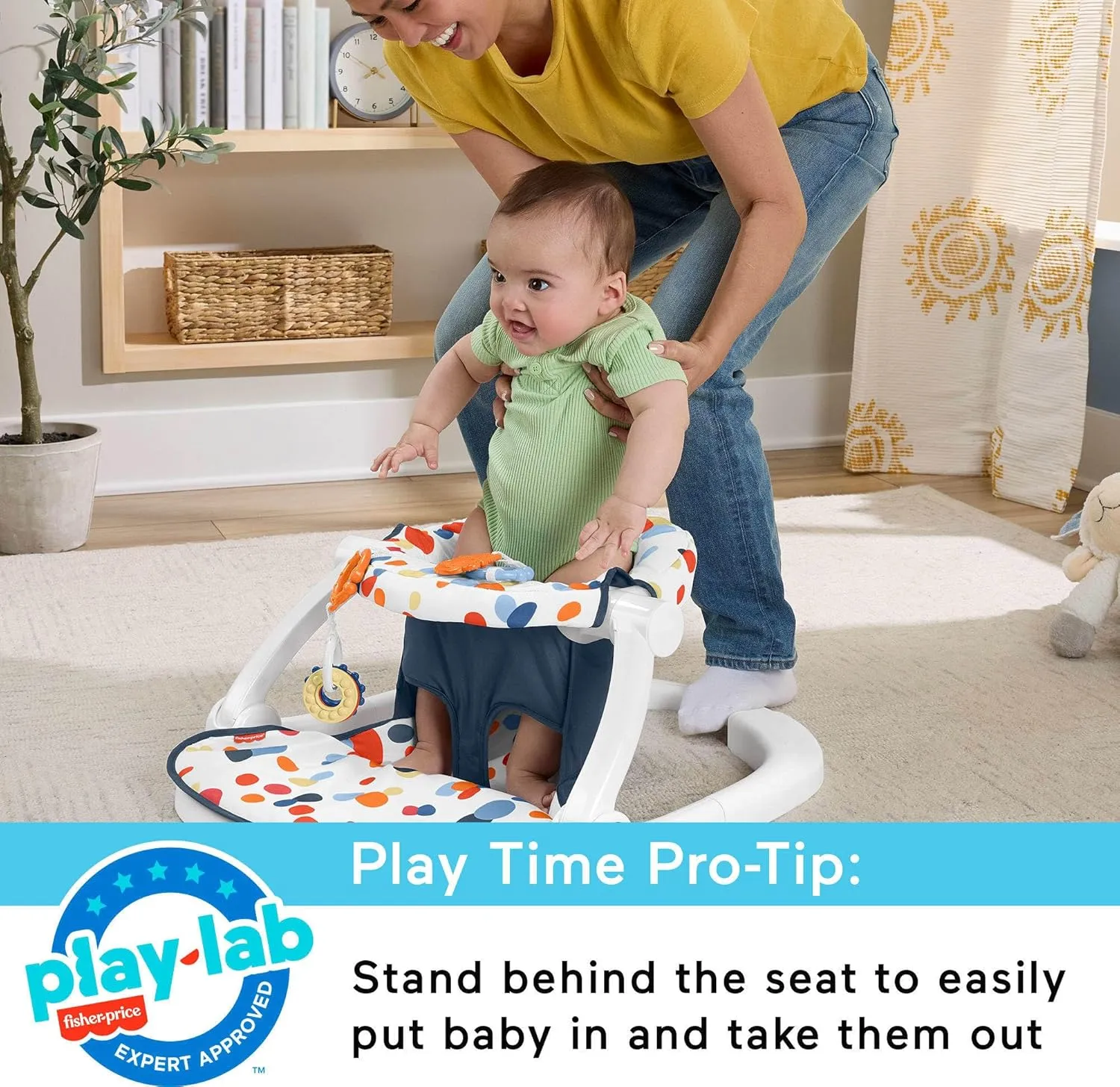Fisher-Price Portable Baby Chair, Darling Dots Sit-Me-Up Floor Seat with BPA-Free Teether & Clacker Newborn Developmental Toys