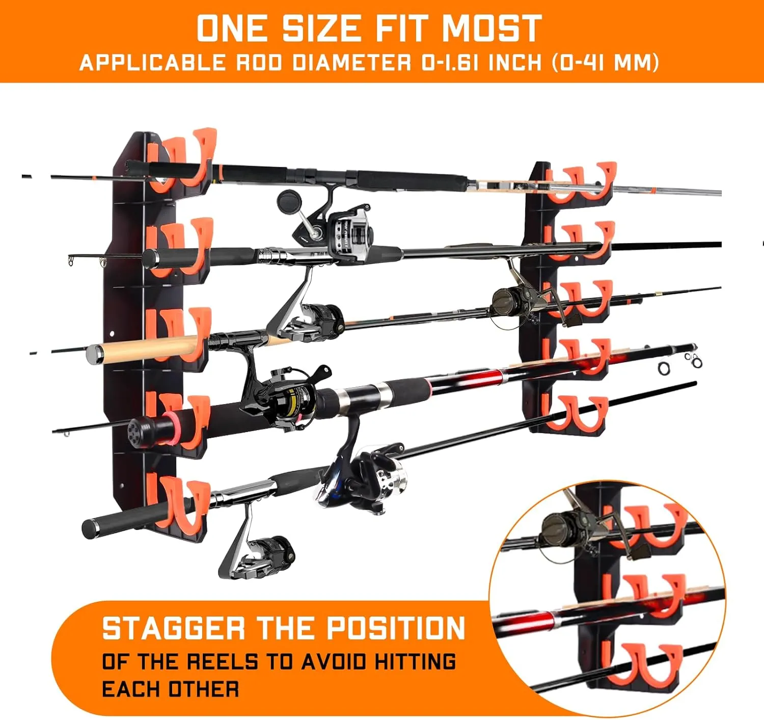 Fishing Rod Holders, Fishing Pole Holders for Garage, Wall or Ceiling Mounted Fishing Rod Rack Holds Up to 10 Rods(2 Pack)