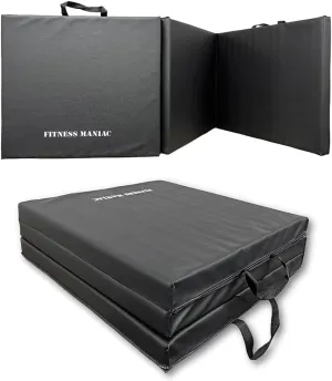 Fitness Maniac New Folding Panel Gymnastics Mat Gym Exercise Yoga Tri Mat Pad Black Exercise Mats USA