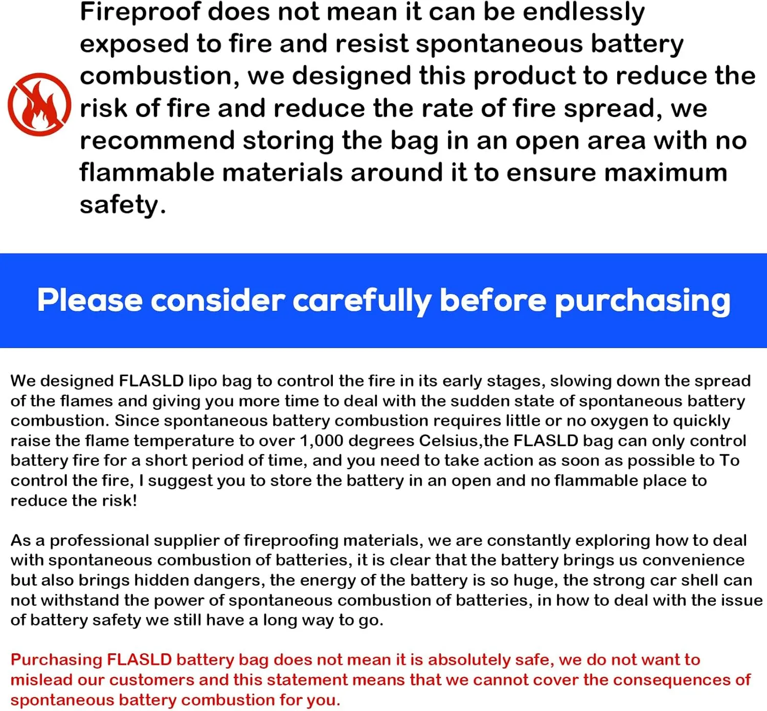 FLASLD E-Bike Battery Bag Fireproof Safe Charging Bag Explosionproof Lipo Battery Bag Large Capatity for Storage Charging (16 x 4.3 x 5in)