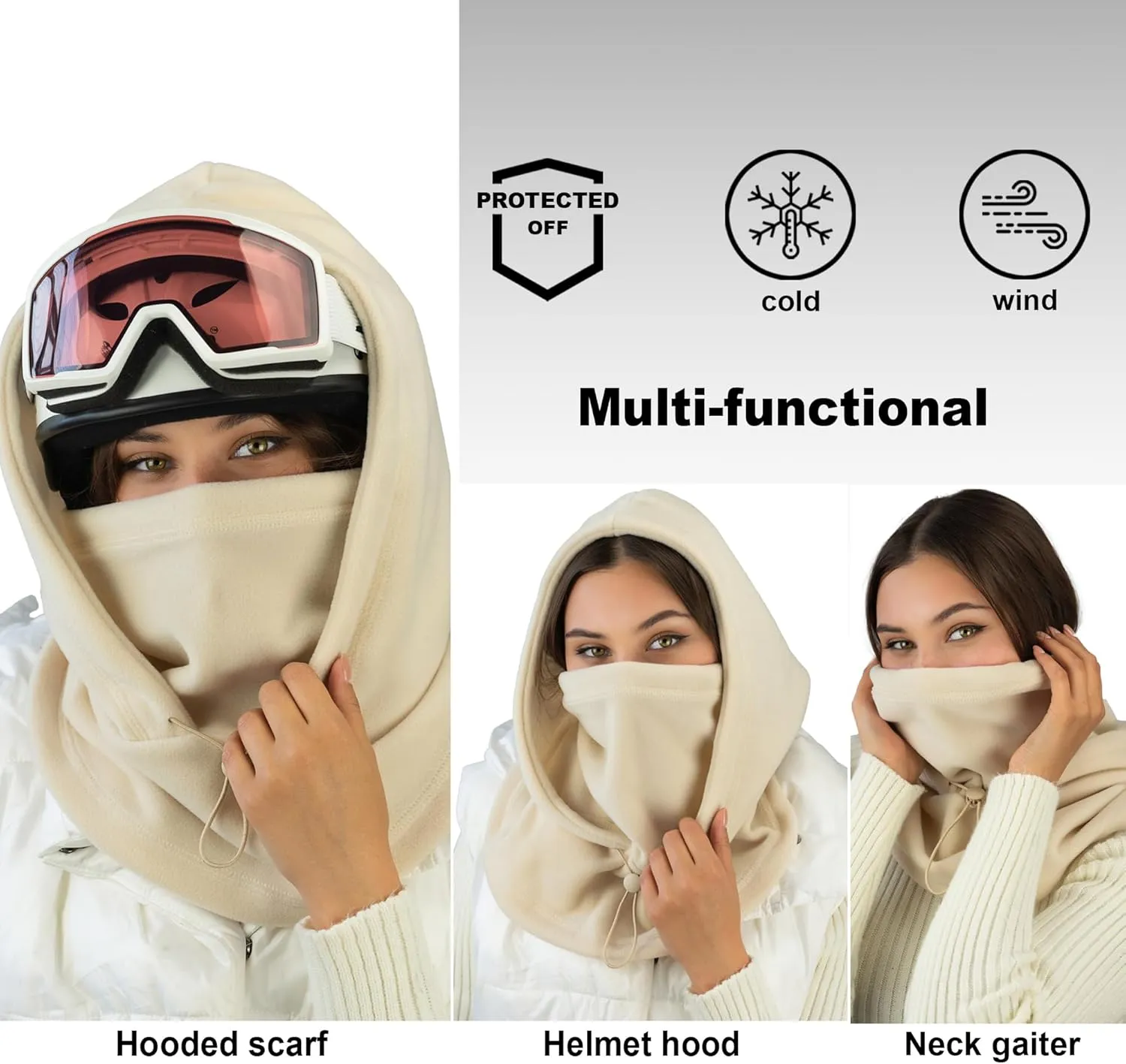 Fleece Balaclava Over Helmet - Warm Helmet Ninja Hood - Snowboard Hooded Hat Neck Gaiter Ski Mask