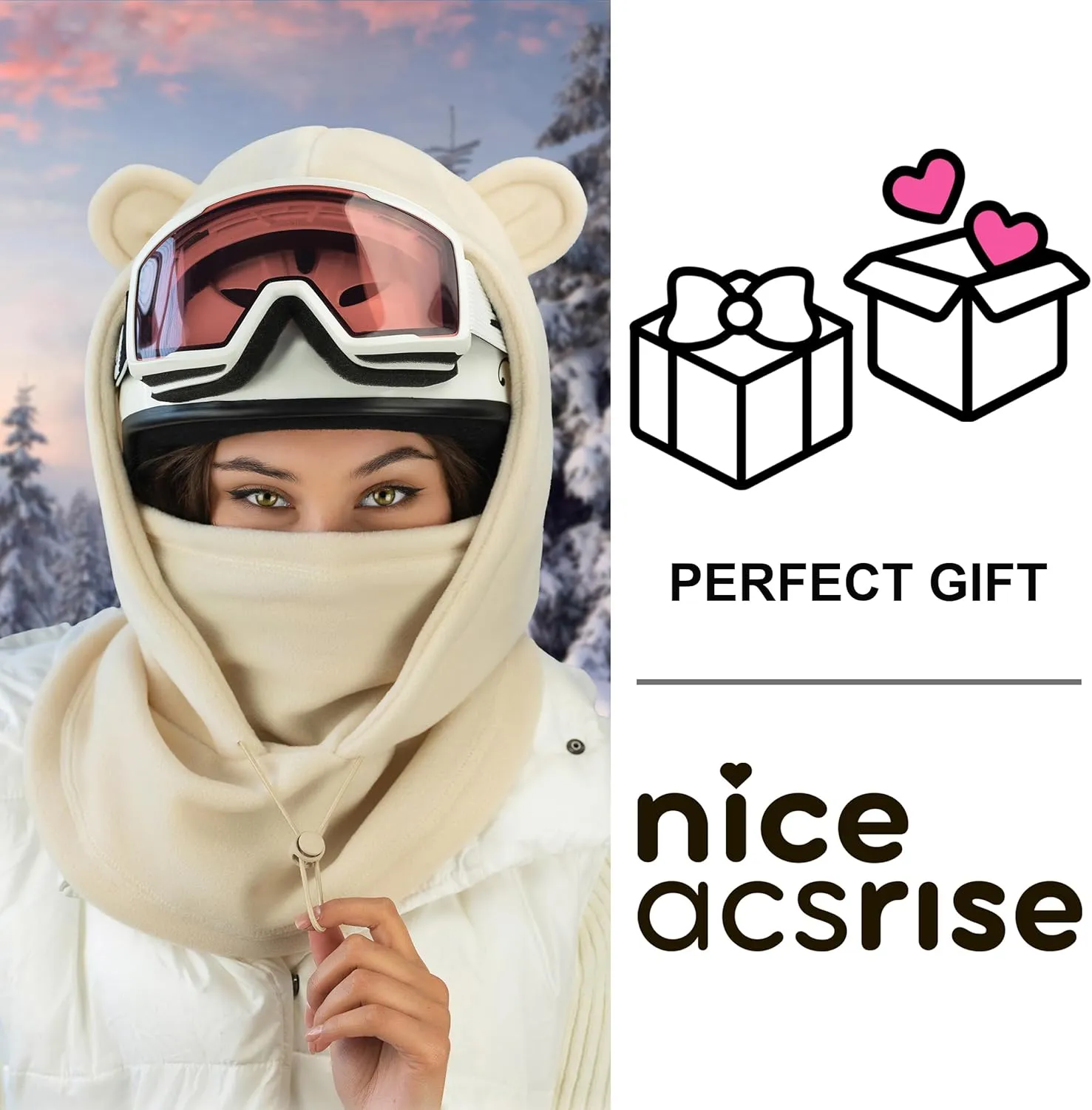 Fleece Balaclava Over Helmet - Warm Helmet Ninja Hood - Snowboard Hooded Hat Neck Gaiter Ski Mask