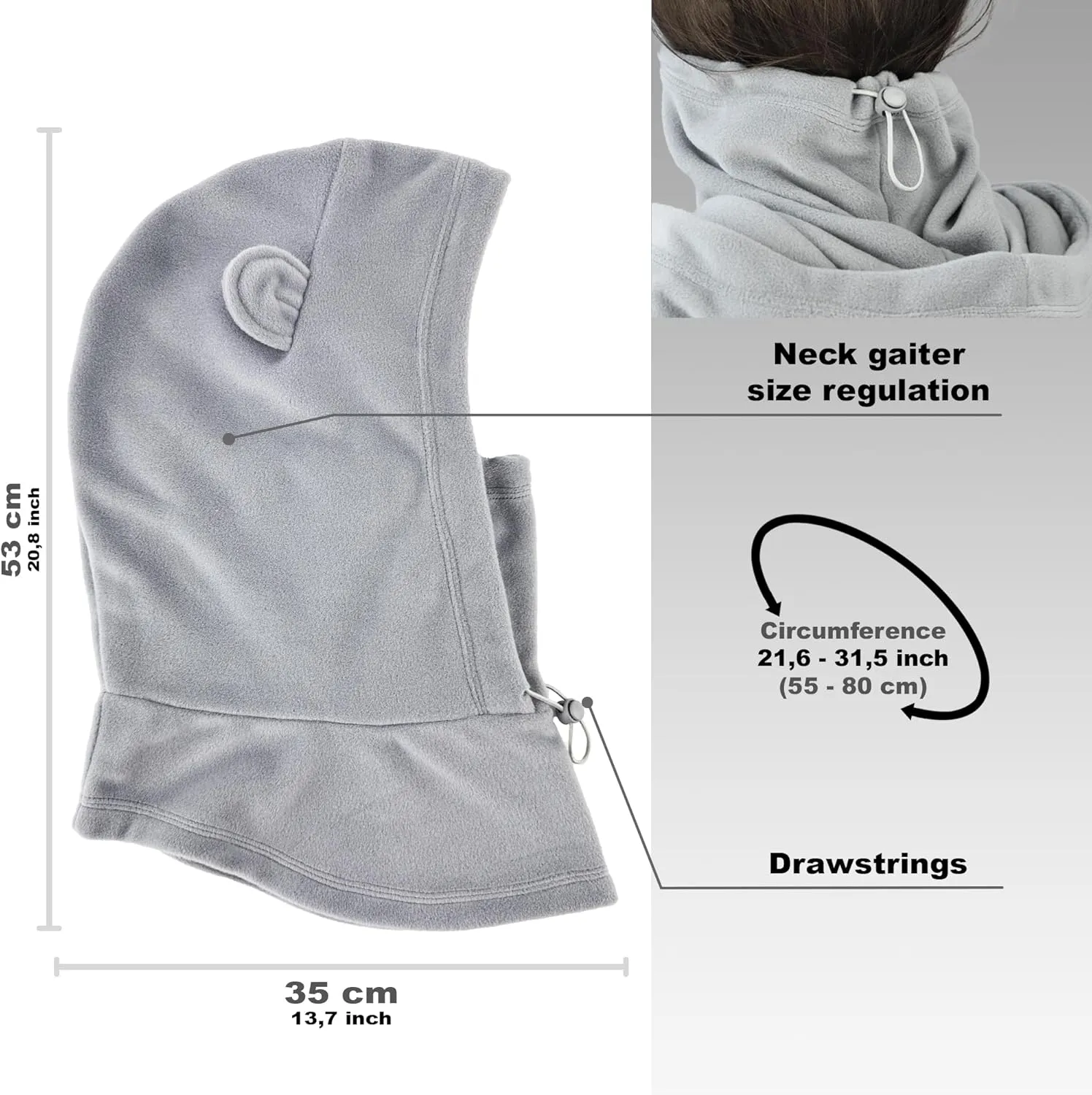 Fleece Balaclava Over Helmet - Warm Helmet Ninja Hood - Snowboard Hooded Hat Neck Gaiter Ski Mask
