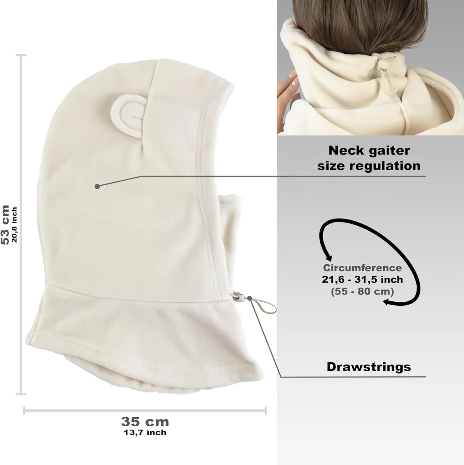 Fleece Balaclava Over Helmet - Warm Helmet Ninja Hood - Snowboard Hooded Hat Neck Gaiter Ski Mask