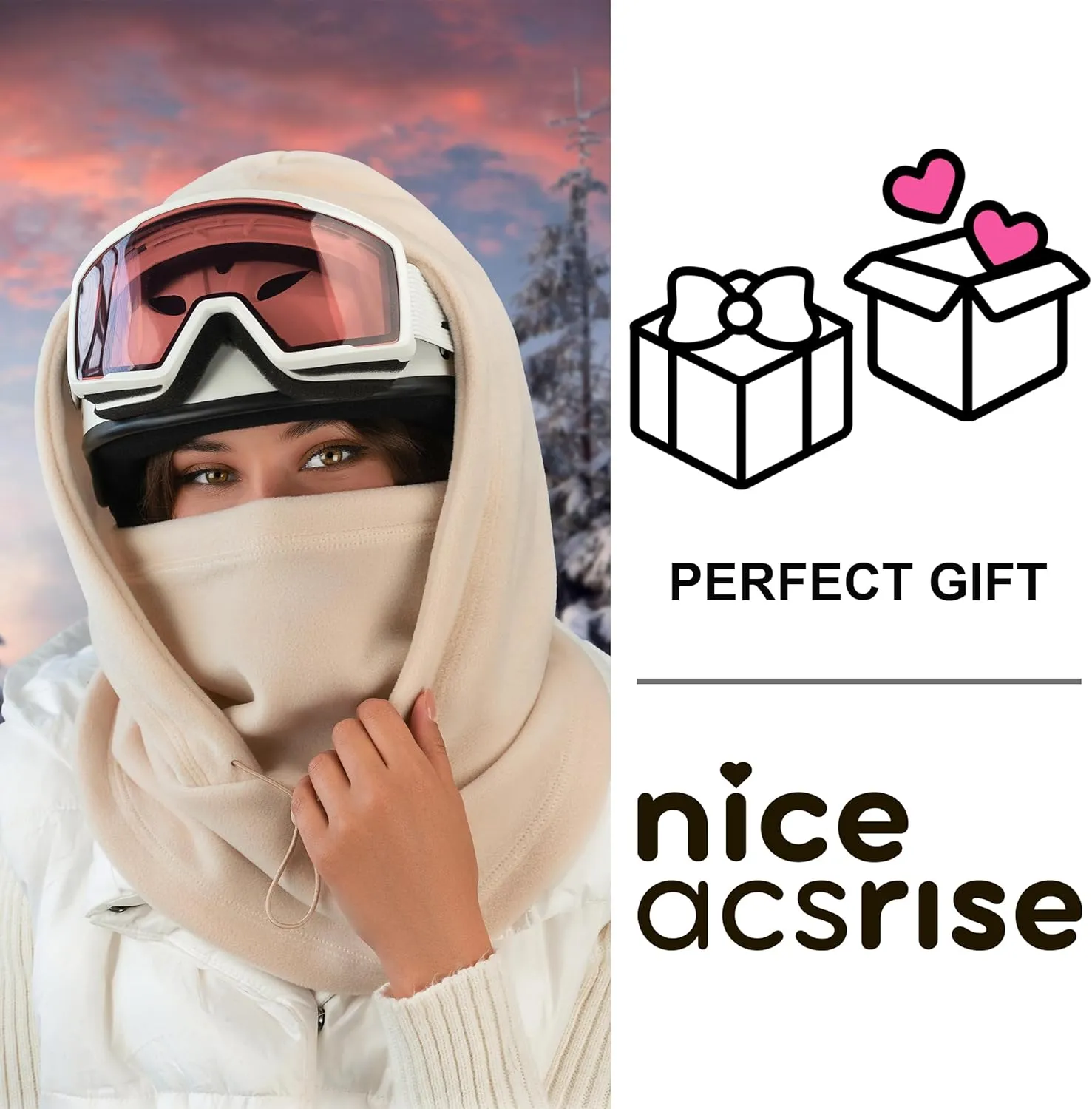 Fleece Balaclava Over Helmet - Warm Helmet Ninja Hood - Snowboard Hooded Hat Neck Gaiter Ski Mask