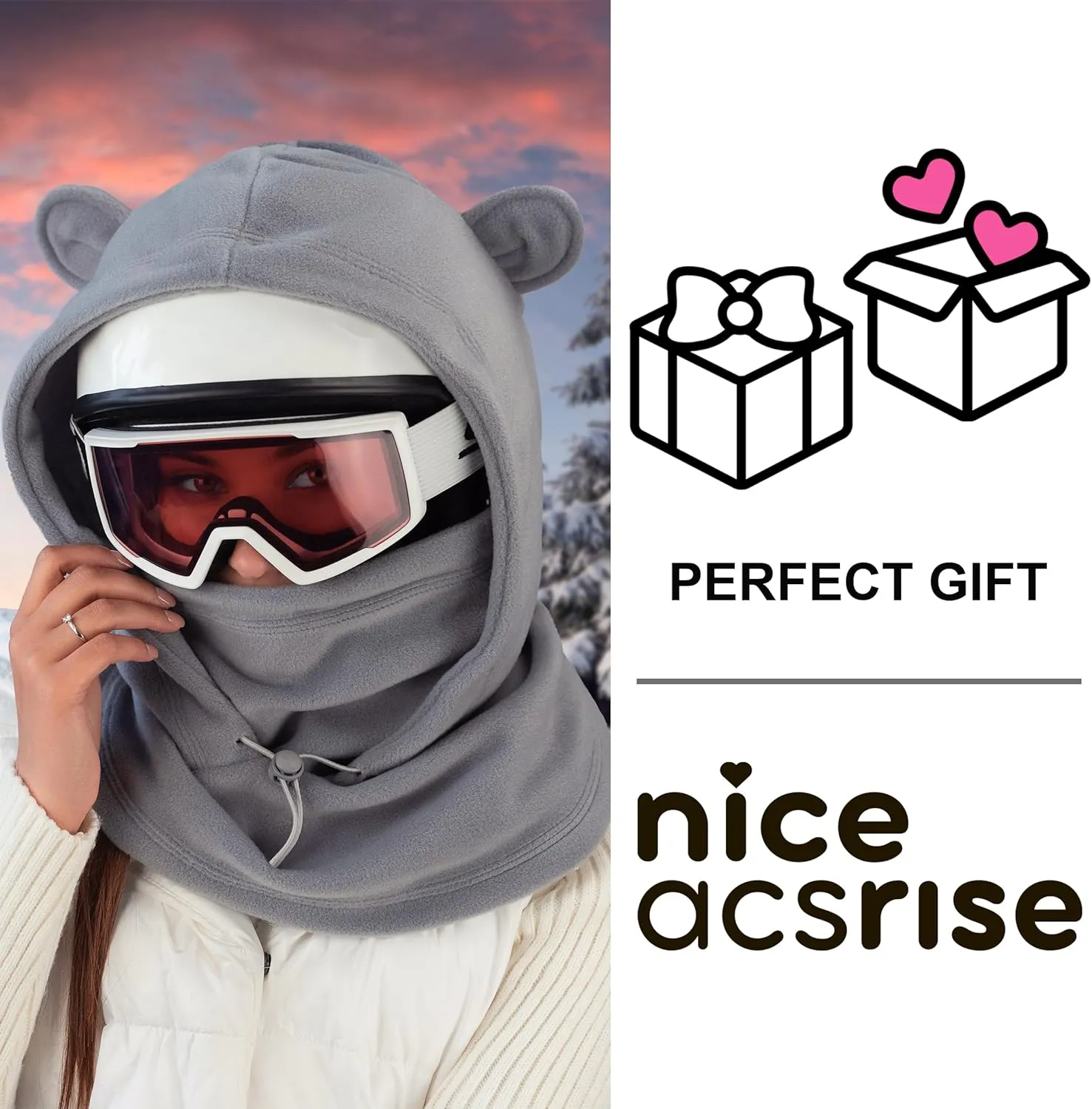 Fleece Balaclava Over Helmet - Warm Helmet Ninja Hood - Snowboard Hooded Hat Neck Gaiter Ski Mask