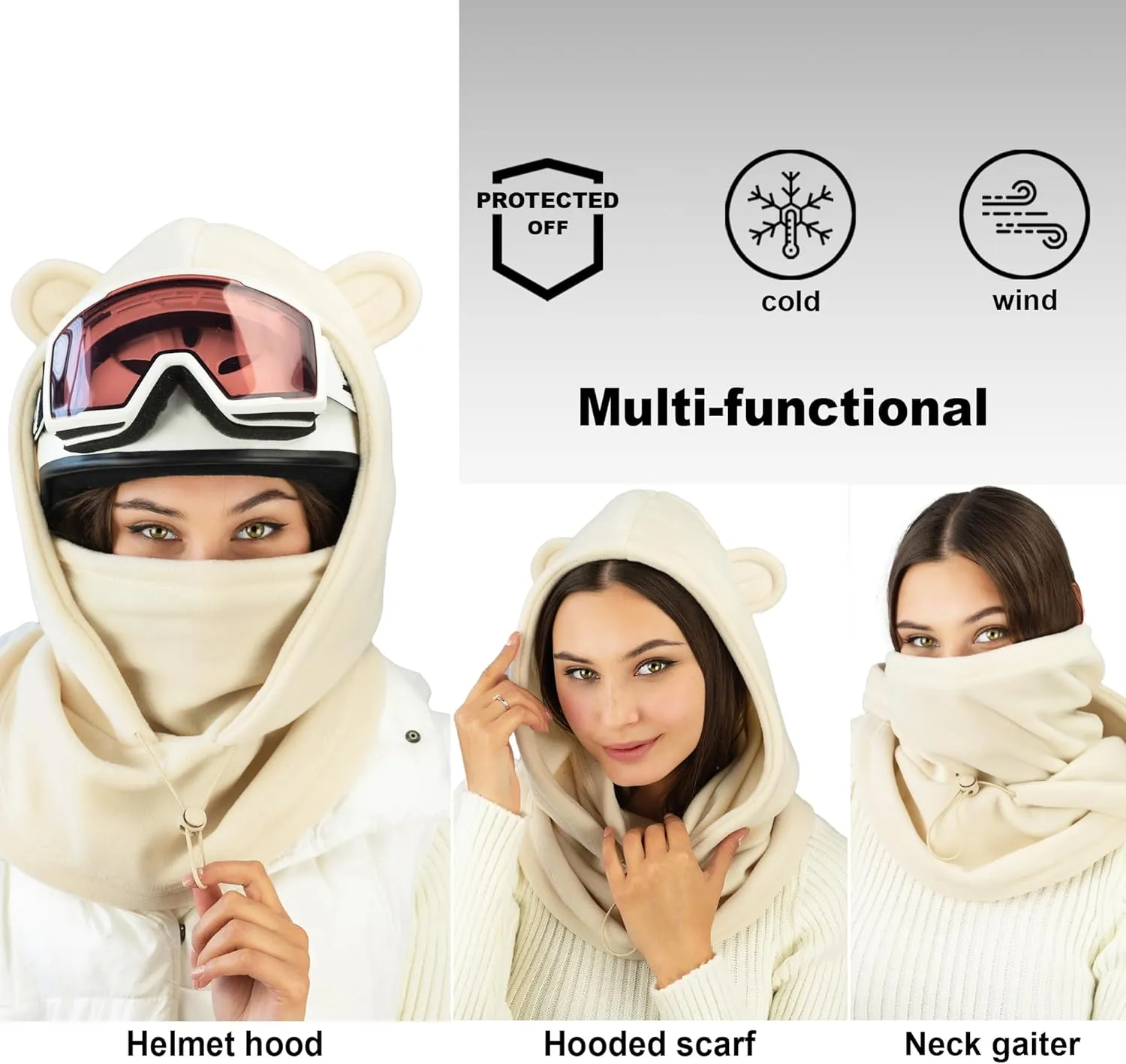 Fleece Balaclava Over Helmet - Warm Helmet Ninja Hood - Snowboard Hooded Hat Neck Gaiter Ski Mask