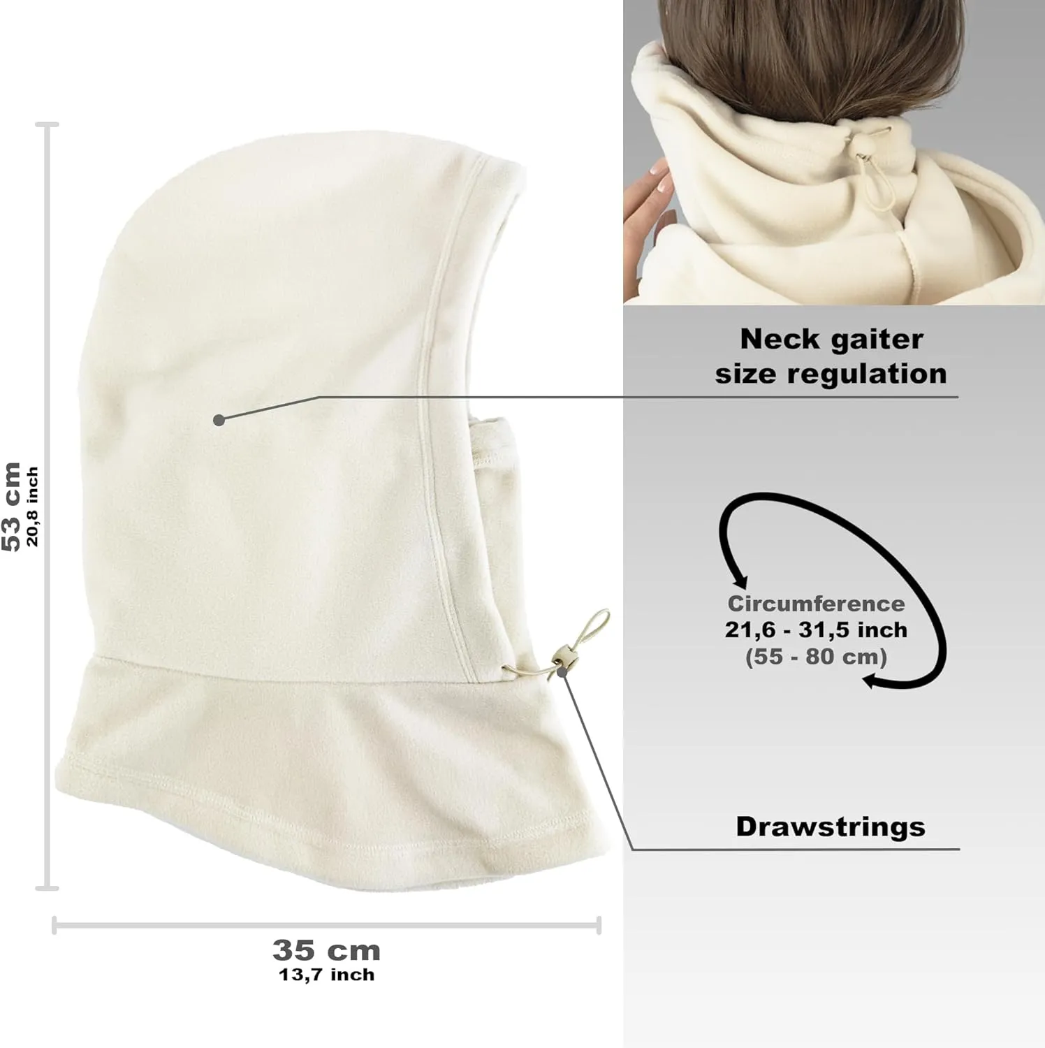 Fleece Balaclava Over Helmet - Warm Helmet Ninja Hood - Snowboard Hooded Hat Neck Gaiter Ski Mask