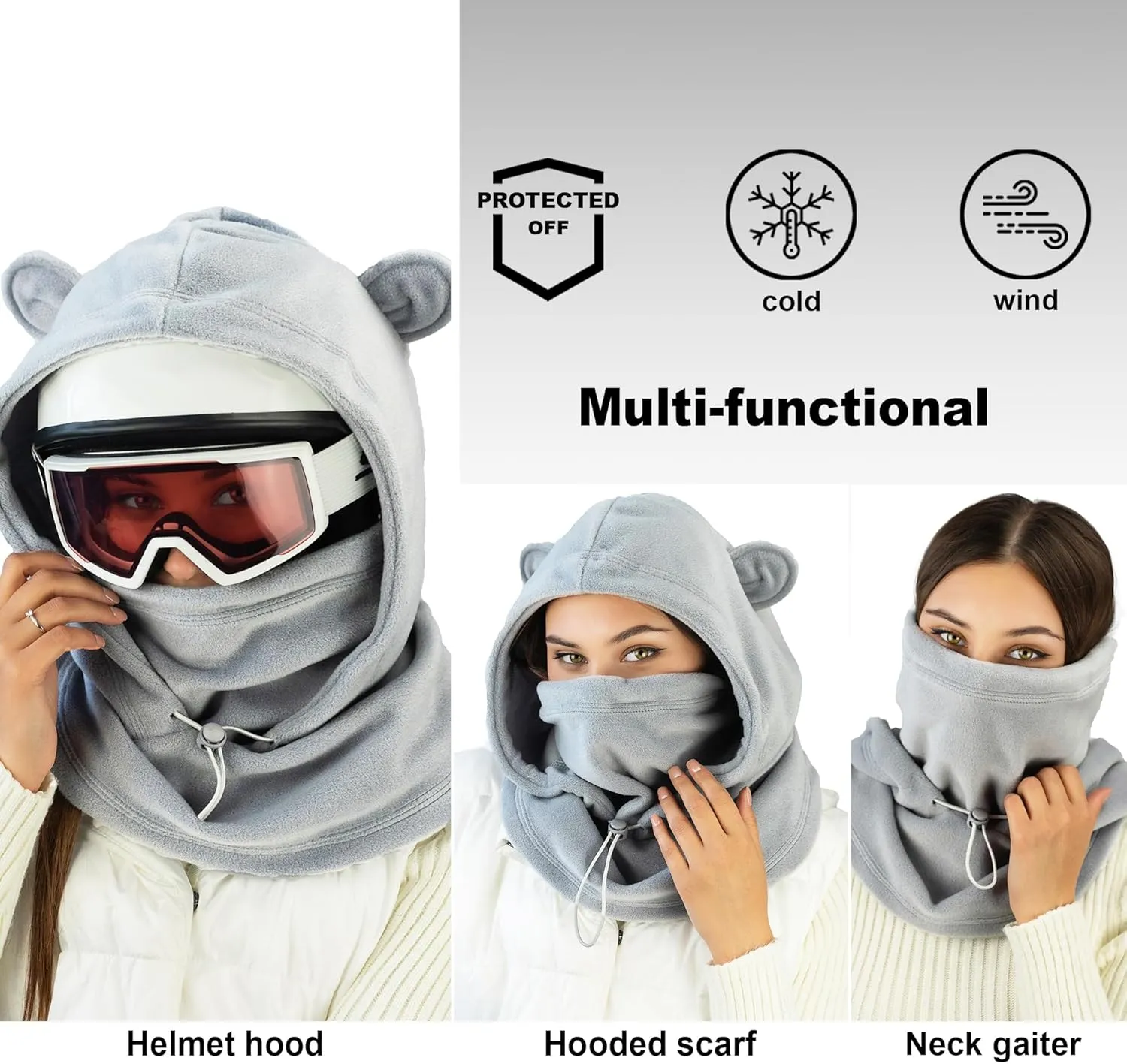 Fleece Balaclava Over Helmet - Warm Helmet Ninja Hood - Snowboard Hooded Hat Neck Gaiter Ski Mask