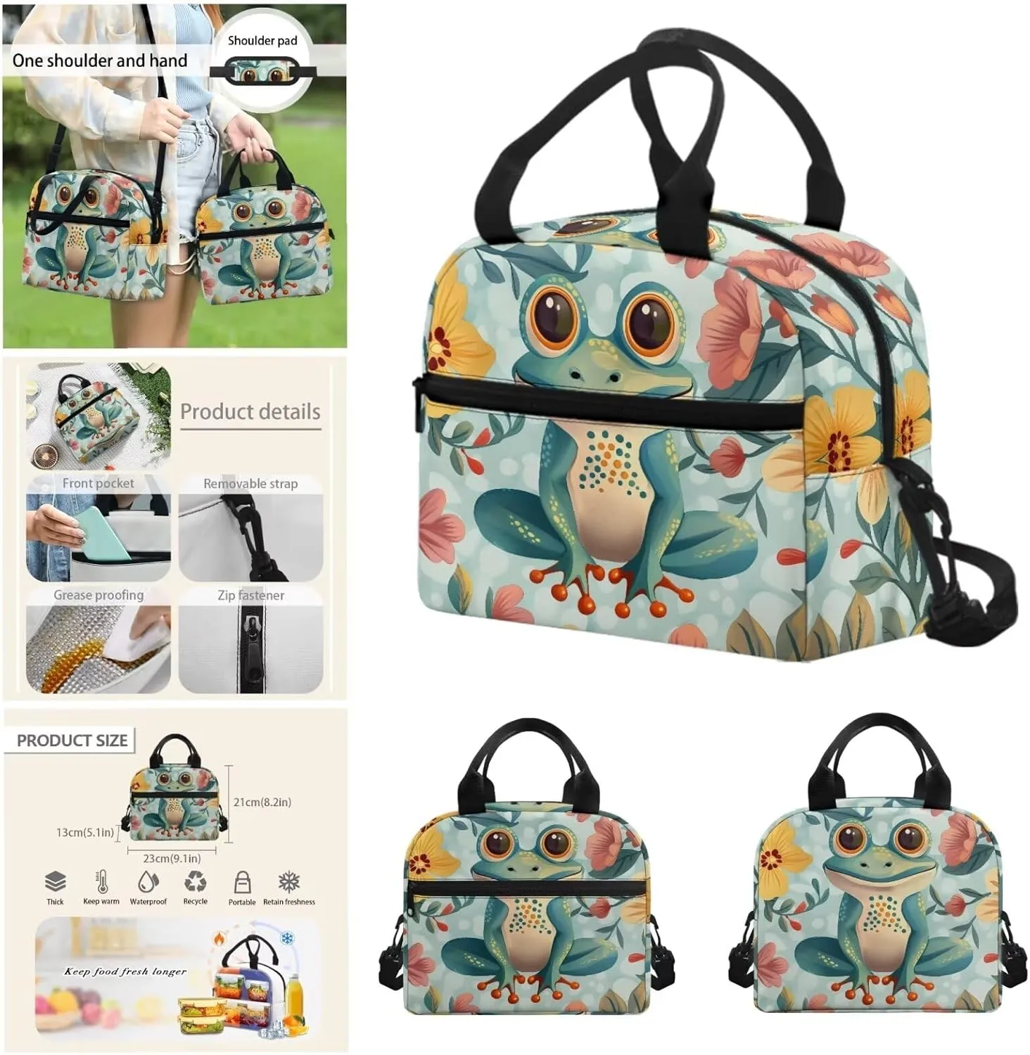 Floret Teen Backpacks for Girls Middle School Fashion Shoulder Bag for School Teens Leakproof Freezable Lunch Bag with Strap for School Students