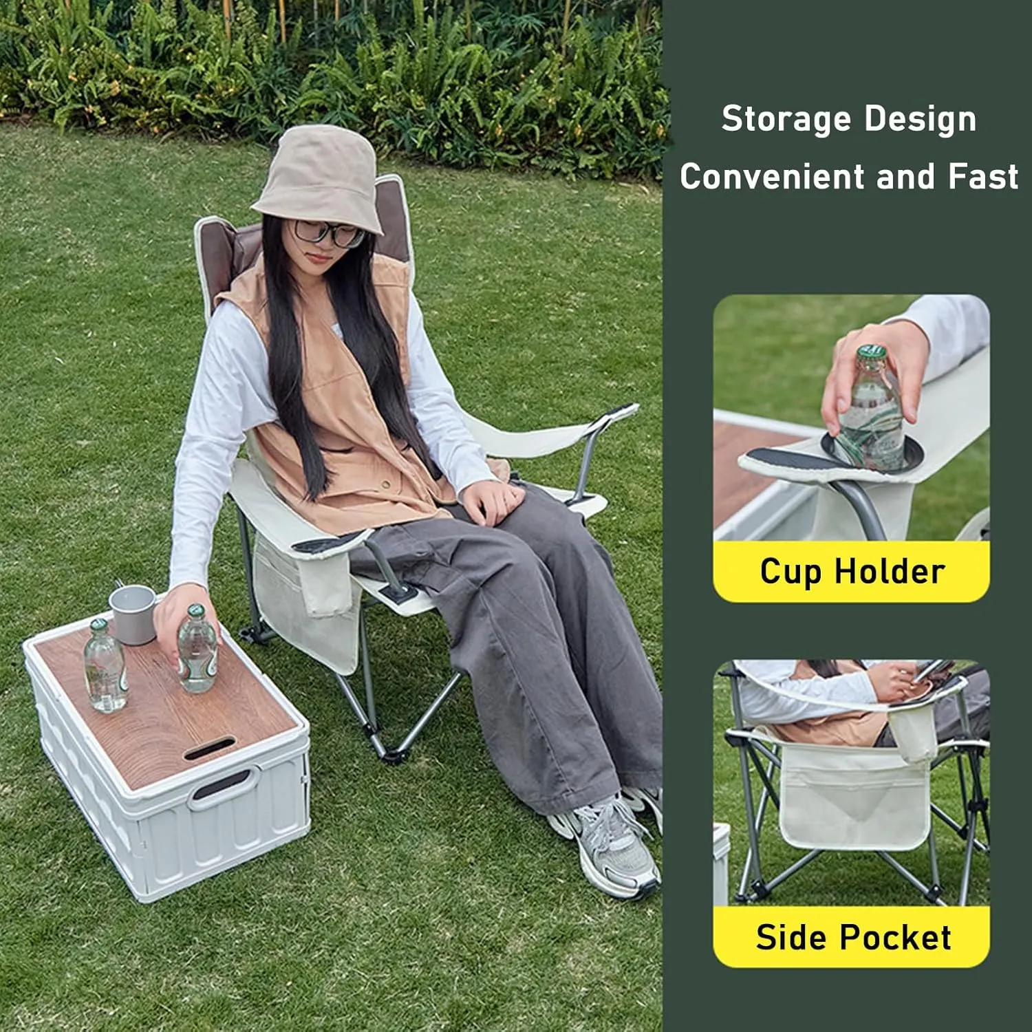 Folding Camping Chair, 2 in 1 Portable Reclining Camp Chair with Detachable Footrest, Cup Holders & Side Pocket, Carry Bag, Portable Lounge Chair for Outdoor Hiking Fishing,Orange B (Blue a One Size)