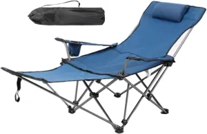 Folding Camping Chair, 2 in 1 Portable Reclining Camp Chair with Detachable Footrest, Cup Holders & Side Pocket, Carry Bag, Portable Lounge Chair for Outdoor Hiking Fishing,Orange B (Blue a One Size)